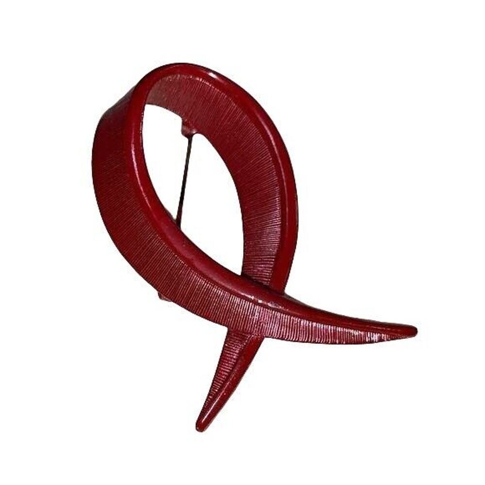 Vintage Monet Heart Disease Ribbon Brooch Pin Fashion Jewelry Red
